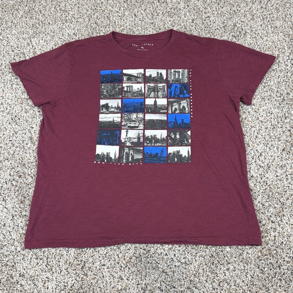 Aeropostale Unisex Pullover T-Shirt Size X-Large New York City Scene - Burgundy